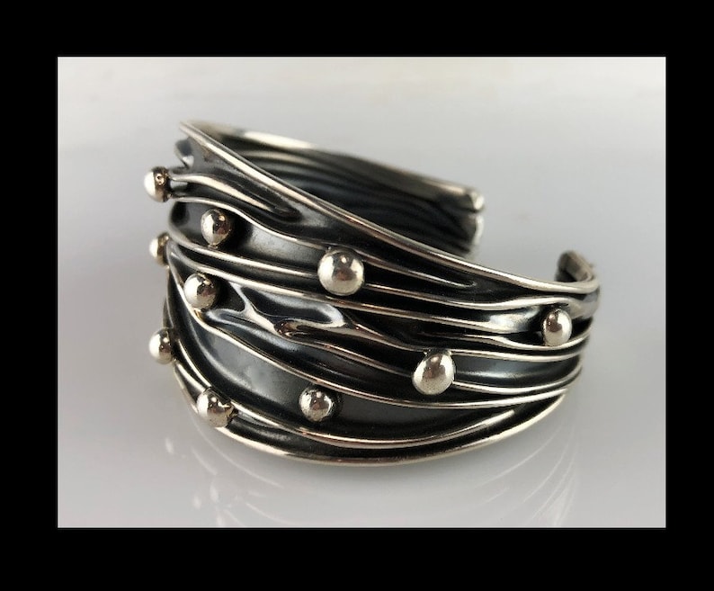 Unique Wrinkled and Studded Sterling Bracelet