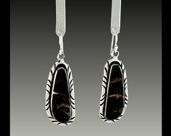 Handcrafted Sterling and Blackjack Turquoise Earrings