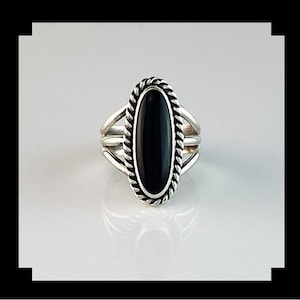 Sterling and Onyx Ring  Sizes  6,  6 1/2,  7, 7 3/4
