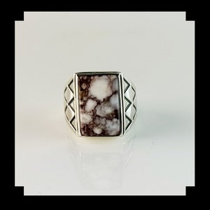 Handcrafted Sterling and Wild Horse Magnesite Men&#39;s Ring  Size 13