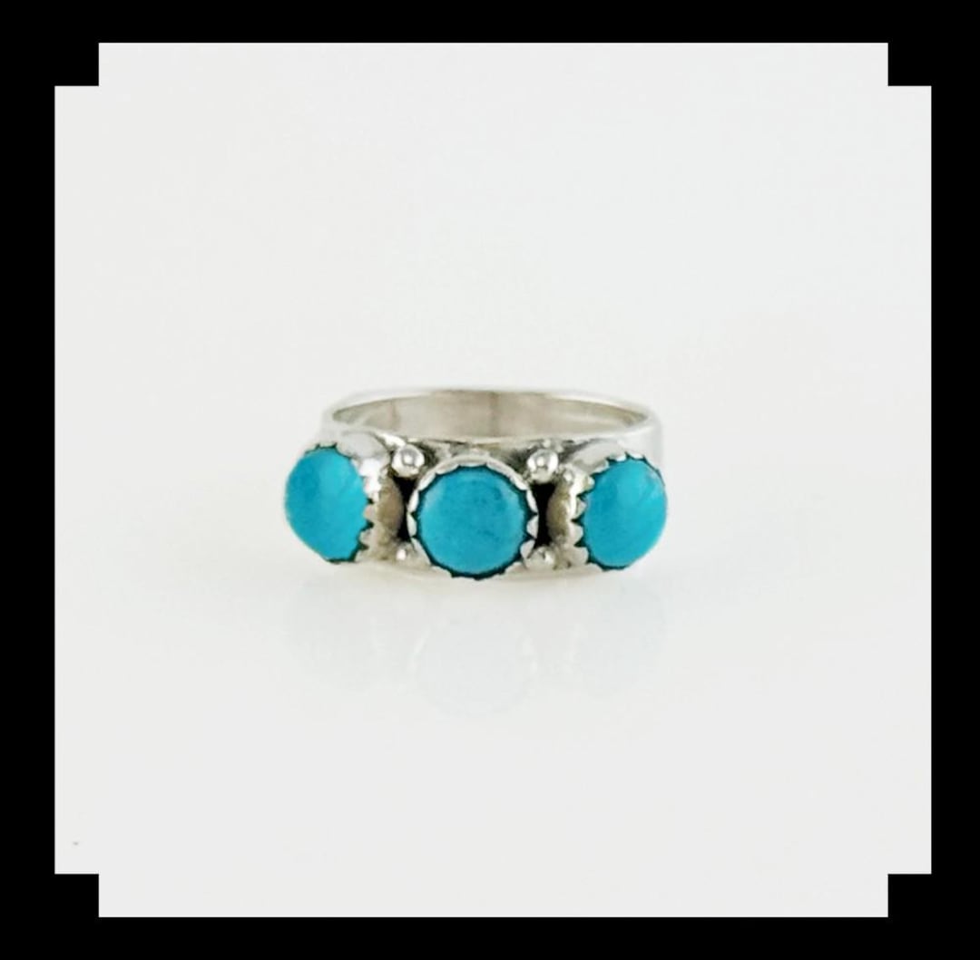 Three Stone Sterling Silver and Turquoise Ring - Etsy