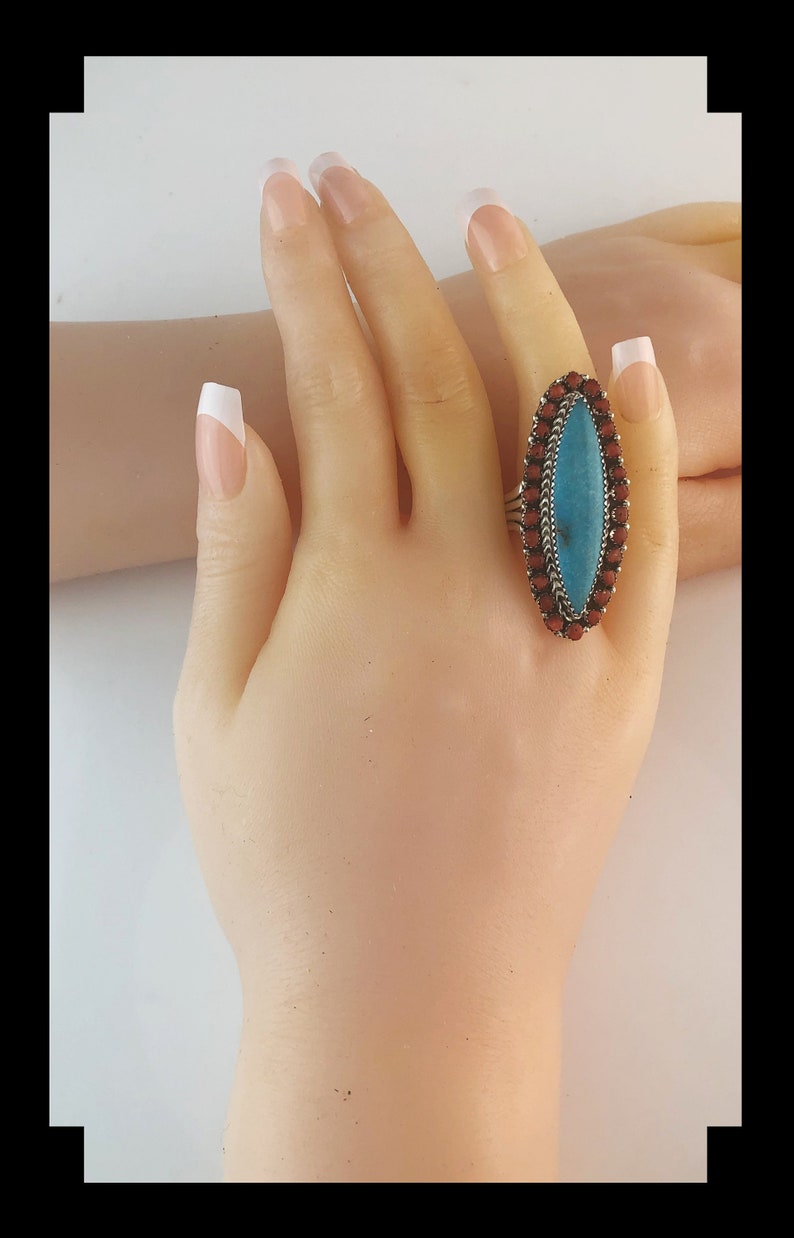Navajo Turquoise and Multi Stone Spiny Oyster Ring