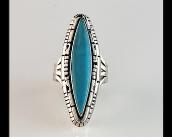 Langer Sterling Silber und Dornröschen Türkis Ring Größe 7 3/4