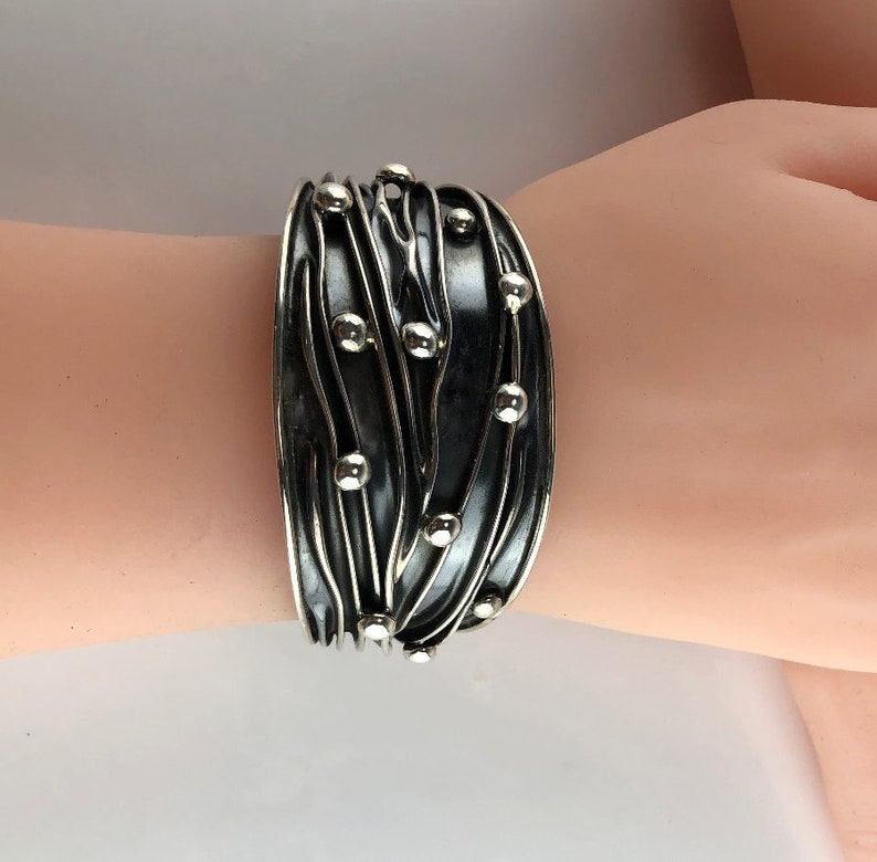 Unique Wrinkled and Studded Sterling Bracelet