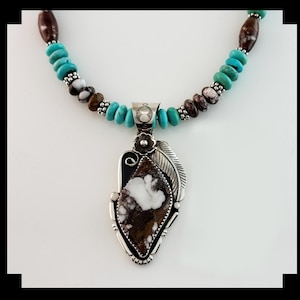 White Fox Creation: Wild Horse Pendant on Gemstone Necklace