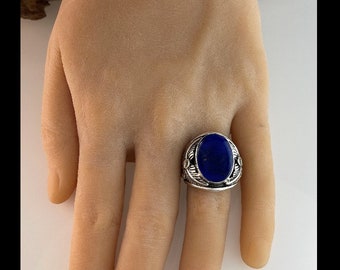Anello Uomo In Argento 925 Con Lapislazzuli Naturale - Fatto A Mano - Stile Statement India