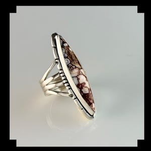 Long Slender Sterling and Wild Horse Magnesite Ring  Size 7 1/4