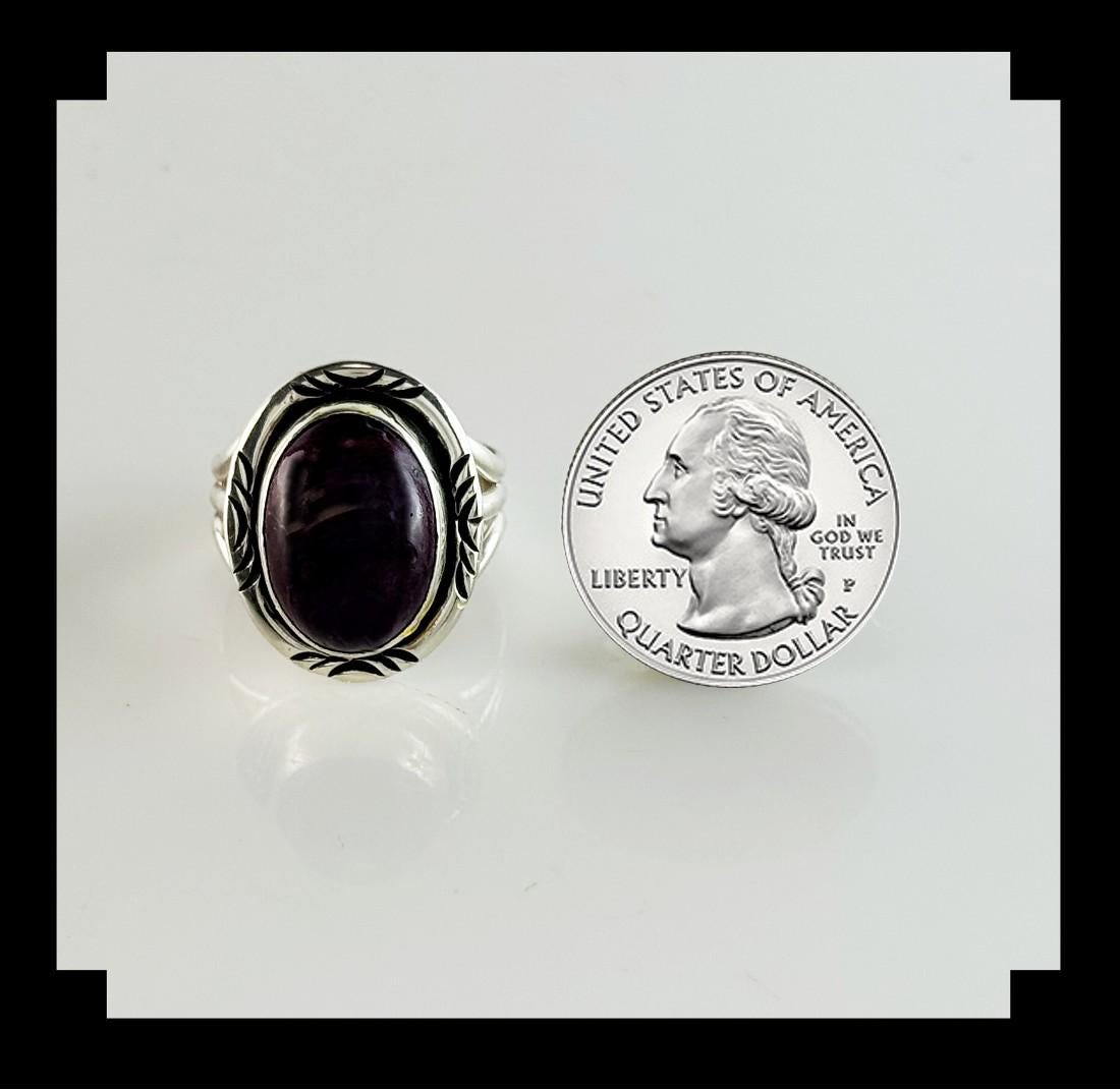Handcrafted Sterling Silver and Purple Spiny Oyster Ring Sizes 7