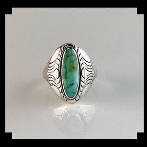 Handcrafted Sterling and Sonoran Gold Turquoise Ring Size 14 3/4