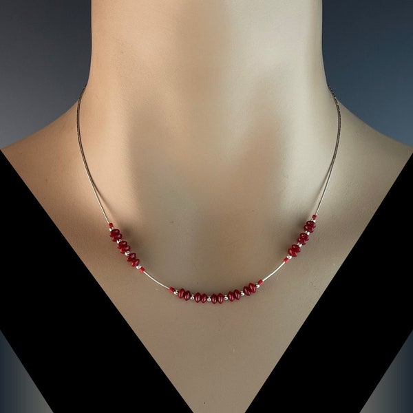 White Fox Creation: Sterling Liquid Silver and Coral Necklace