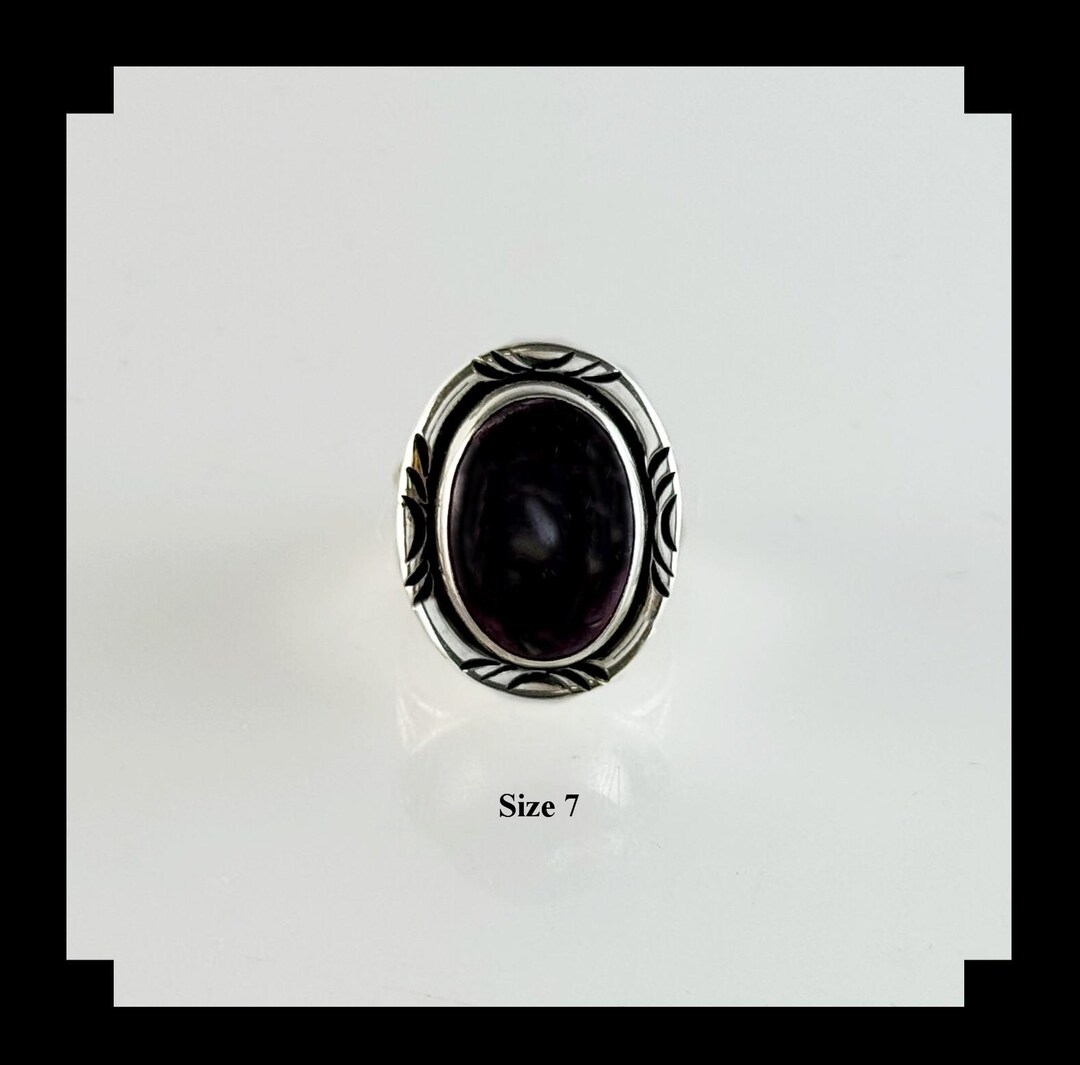 Handcrafted Sterling Silver and Purple Spiny Oyster Ring Sizes 7