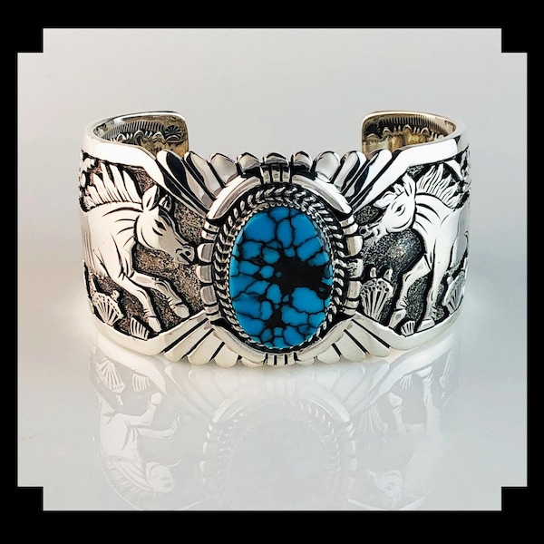 Sterling and Turquoise Bracelet by Navajo Artist Freddy Charley