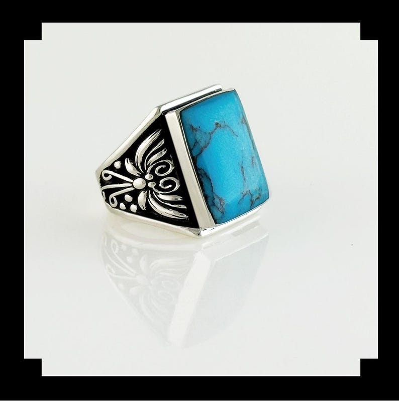 Handcrafted Sterling Silver and Kingman Turquoise Men's Ring Size 10 1/ ...
