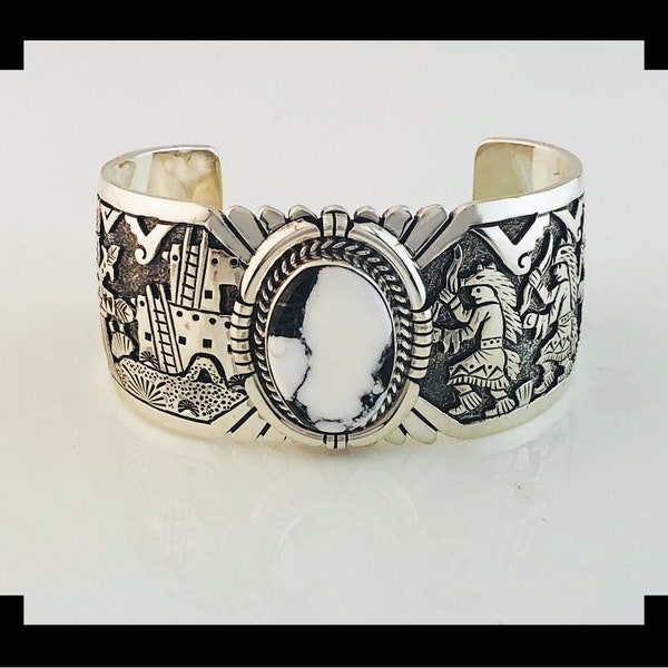 Sterling and White Buffalo Bracelet by Renowned Navajo Artist Freddy Charley