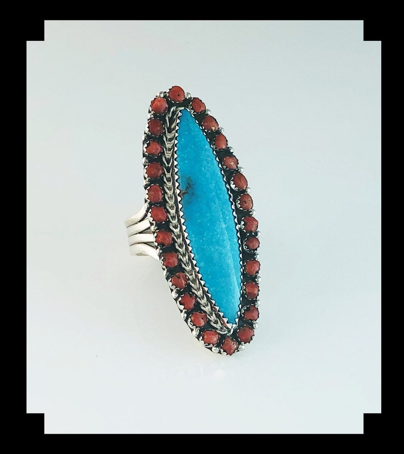 Navajo Turquoise and Multi Stone Spiny Oyster Ring