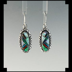 Multi-Color Sterling Silver and Opalite Inlay Earrings