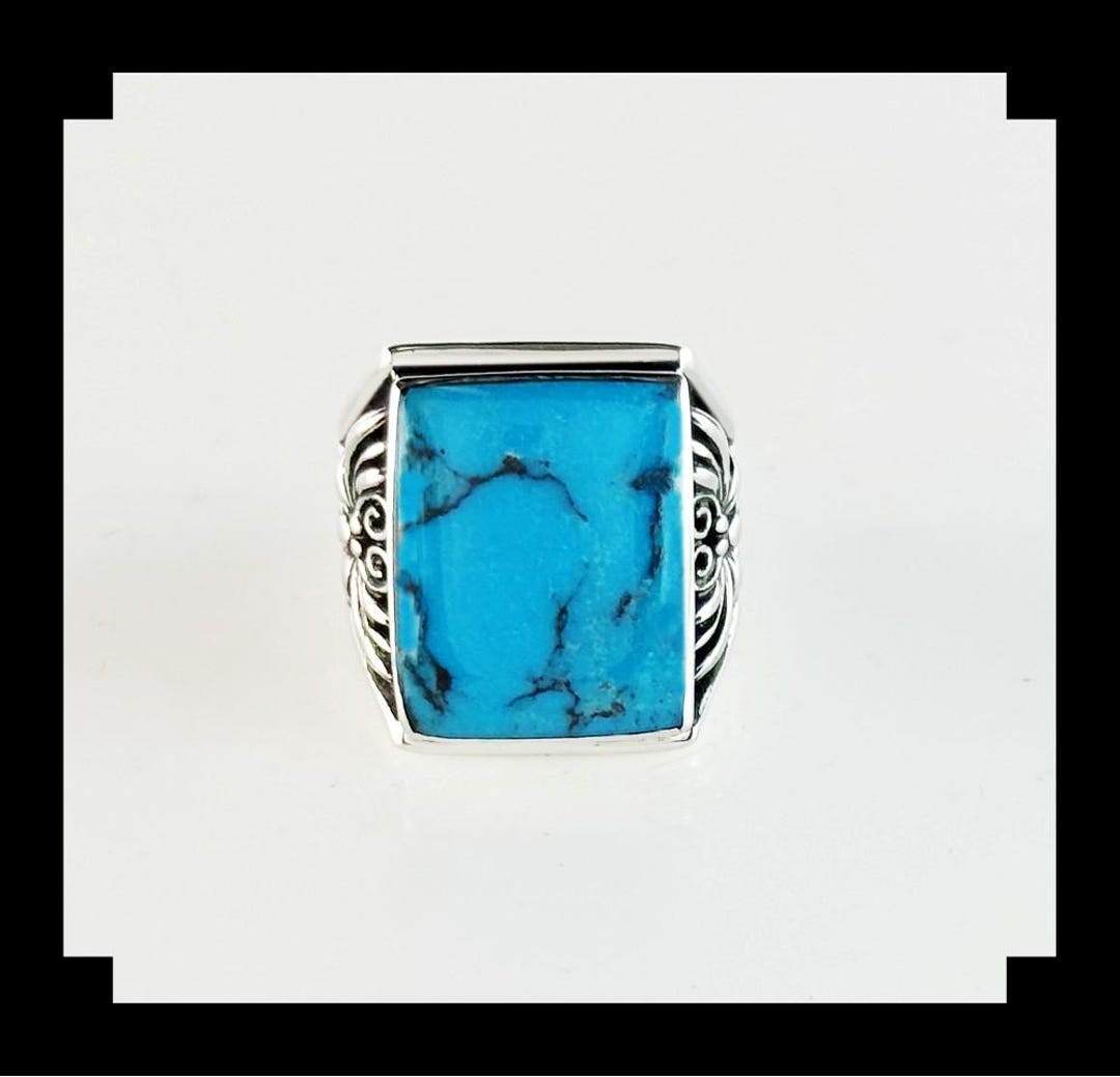 Handcrafted Sterling Silver and Kingman Turquoise Men's Ring Size 10 1/ ...