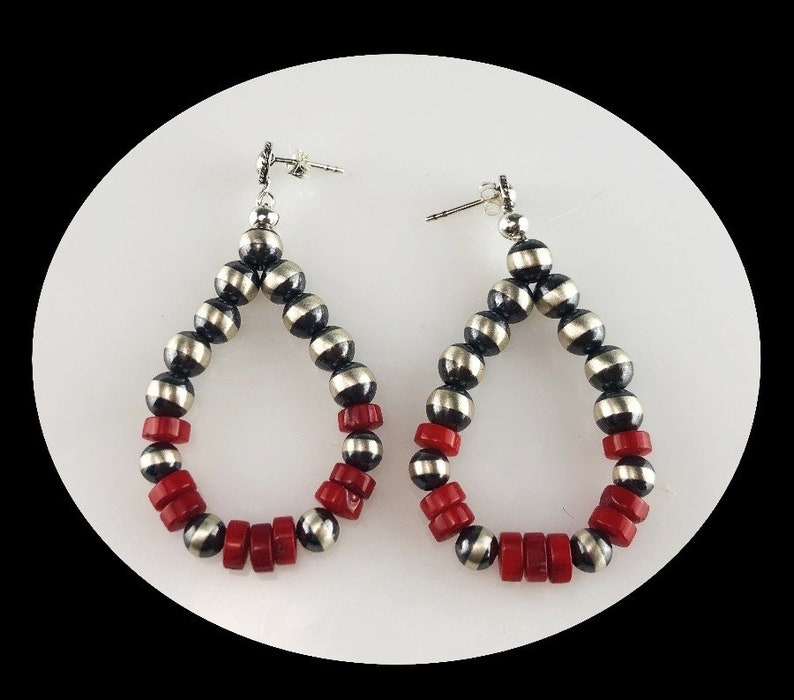 Sterling Navajo Pearls and Coral Earrings