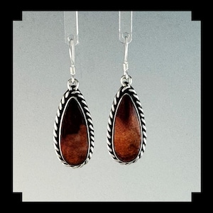 Handcrafted Sterling and Deep Rust Spiny Oyster Earrings