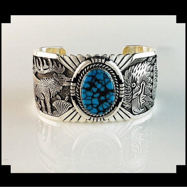 Outstanding Sterling and Turquoise Bracelet by Navajo Artist Freddy Charley