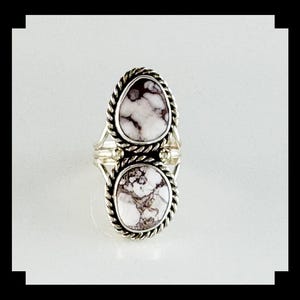 Handcrafted Sterling and Double Stone Wild Horse Magnesite Ring  Size 9 1/4
