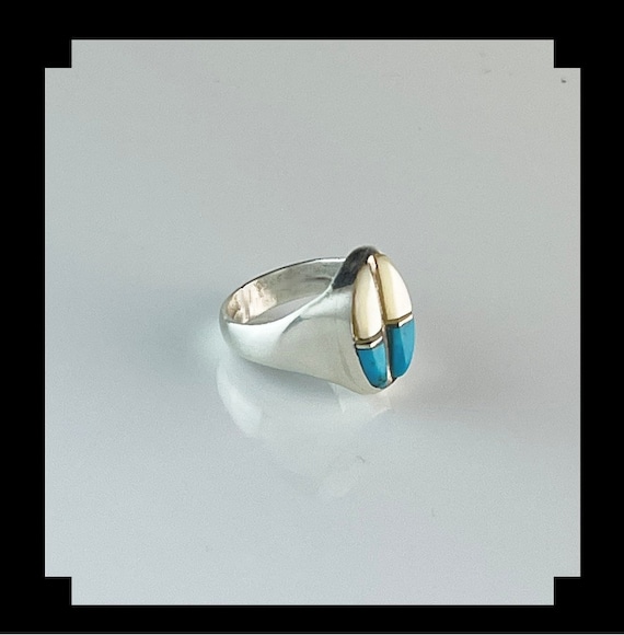 Vintage Navajo Rolled Inlay Ring - image 3