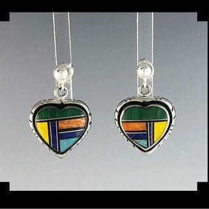Handcrafted Sterling and Multi-Stone Inlay Heart Earrings