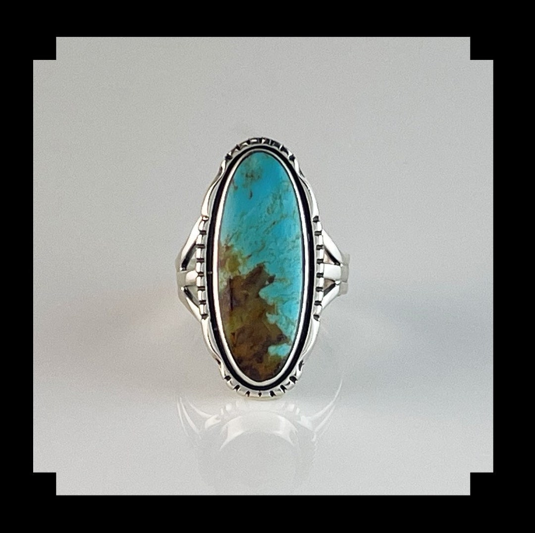 DB Stamped Sterling and Turquoise Oval Ring  sz8