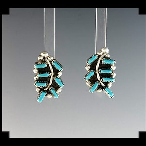 Zuni Sterling and Turquoise Needlepoint Earrings