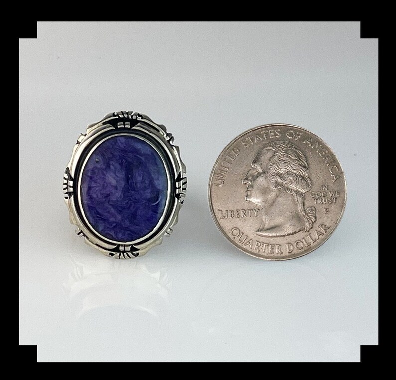 Native American Charoite and Double Stack Sterling Ring Size 8