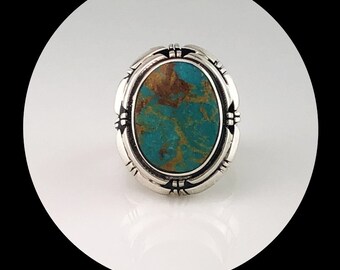 Navajo Sterling and Pilot Mountain Turquoise Ring Size 8 1/2