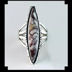 Long Slender Sterling and Wild Horse Magnesite Ring Size 8