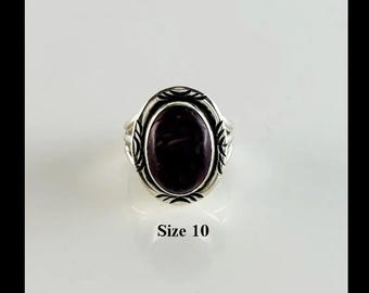 Handcrafted Sterling Silver and Purple Spiny Oyster Ring  Size 10