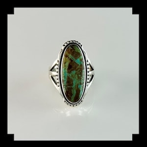 Handcrafted Sterling and Green # 8 Turquoise Ring   Size 9