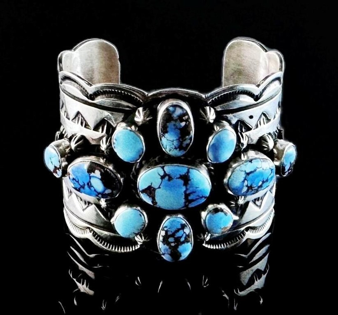 Native American Sterling and Golden Hills Turquoise Cuff Bracelet