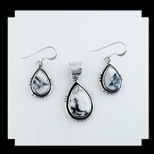 Petite Sterling and White Buffalo Pendant and Earring Set