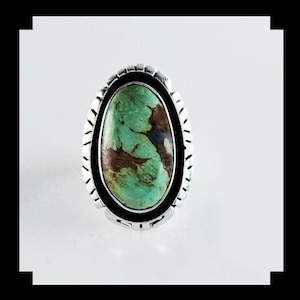 Handgemaakte sterling en groen Kingman-turkoois maat 6 1/2