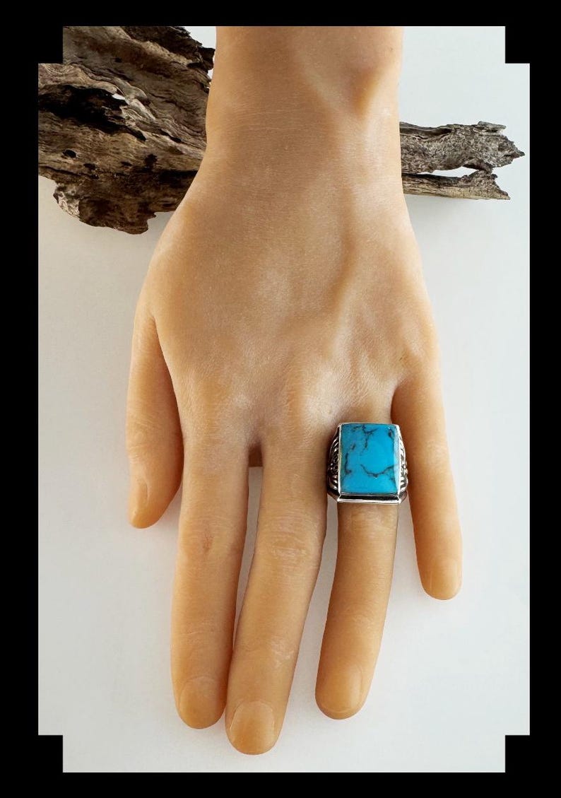 Handcrafted Sterling Silver and Kingman Turquoise Men's Ring Size 10 1/ ...