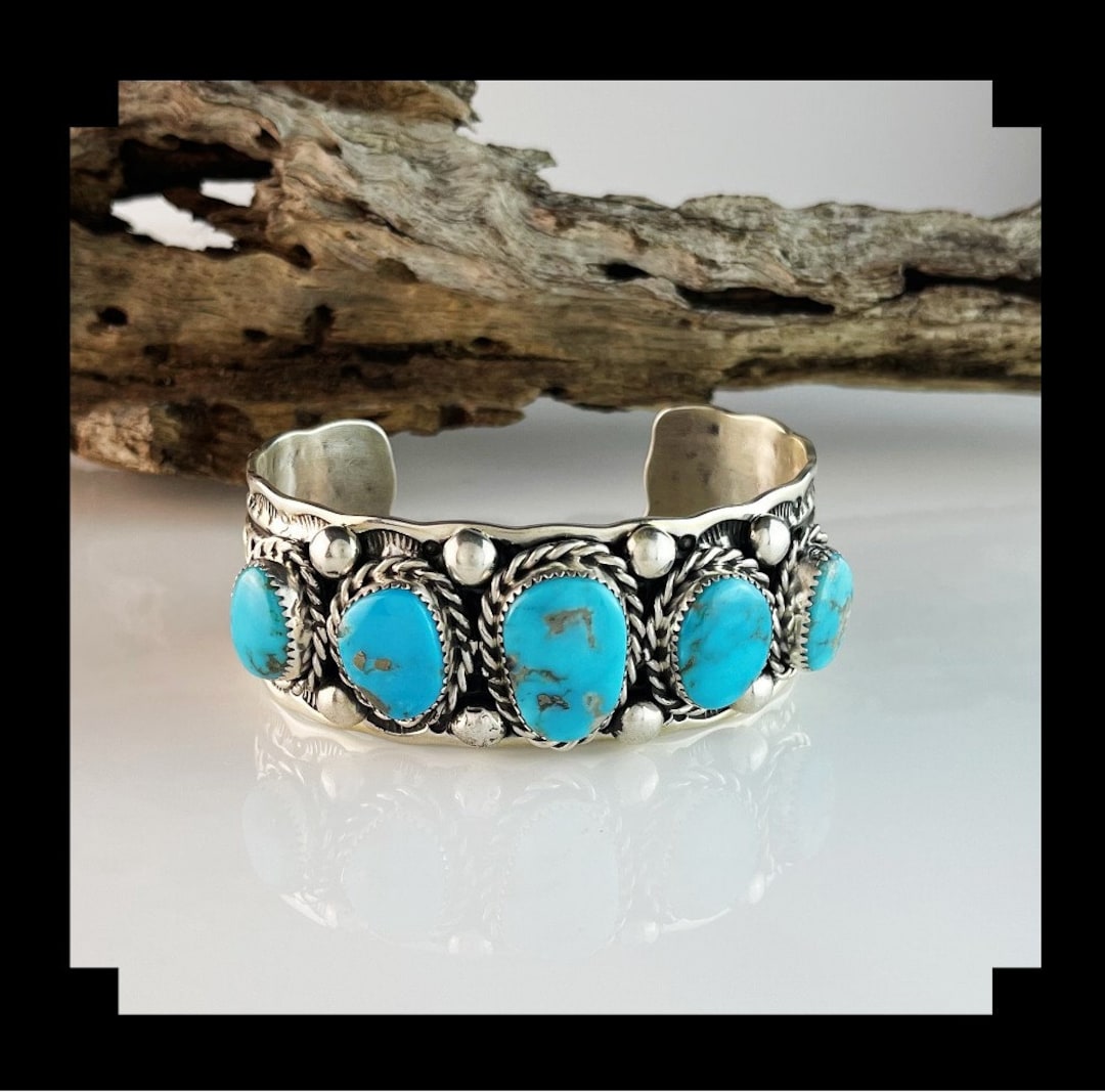 アクセサリー NAVAJO Silver Turquoise Edge Bangle Vintage Native American Navajo Herman Lee Turquoise Sterling