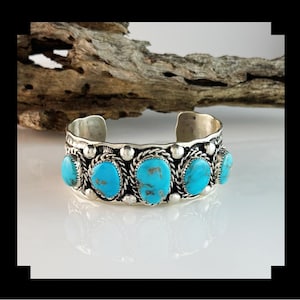 Navajo Sterling and 5 Stone Kingman Turquoise Bracelet