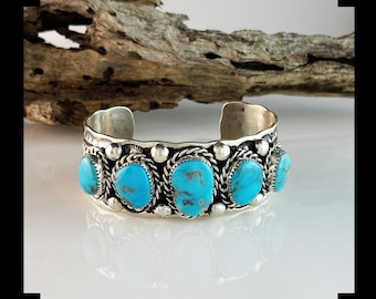 Native American Navajo Sterling Silver Kingman Turquoise Row