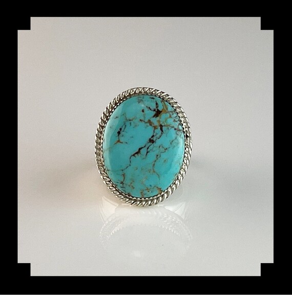 size 9 34 Silver and Turquoise ring by Nelvin Chee