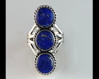 Southwestern Sterling Silver Ring Set with Lapis Size 8