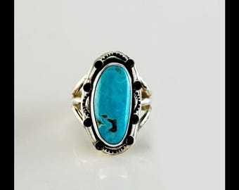 Handgefertigte Sterling Silber Ring und Kingman Türkis Ring Größe 9