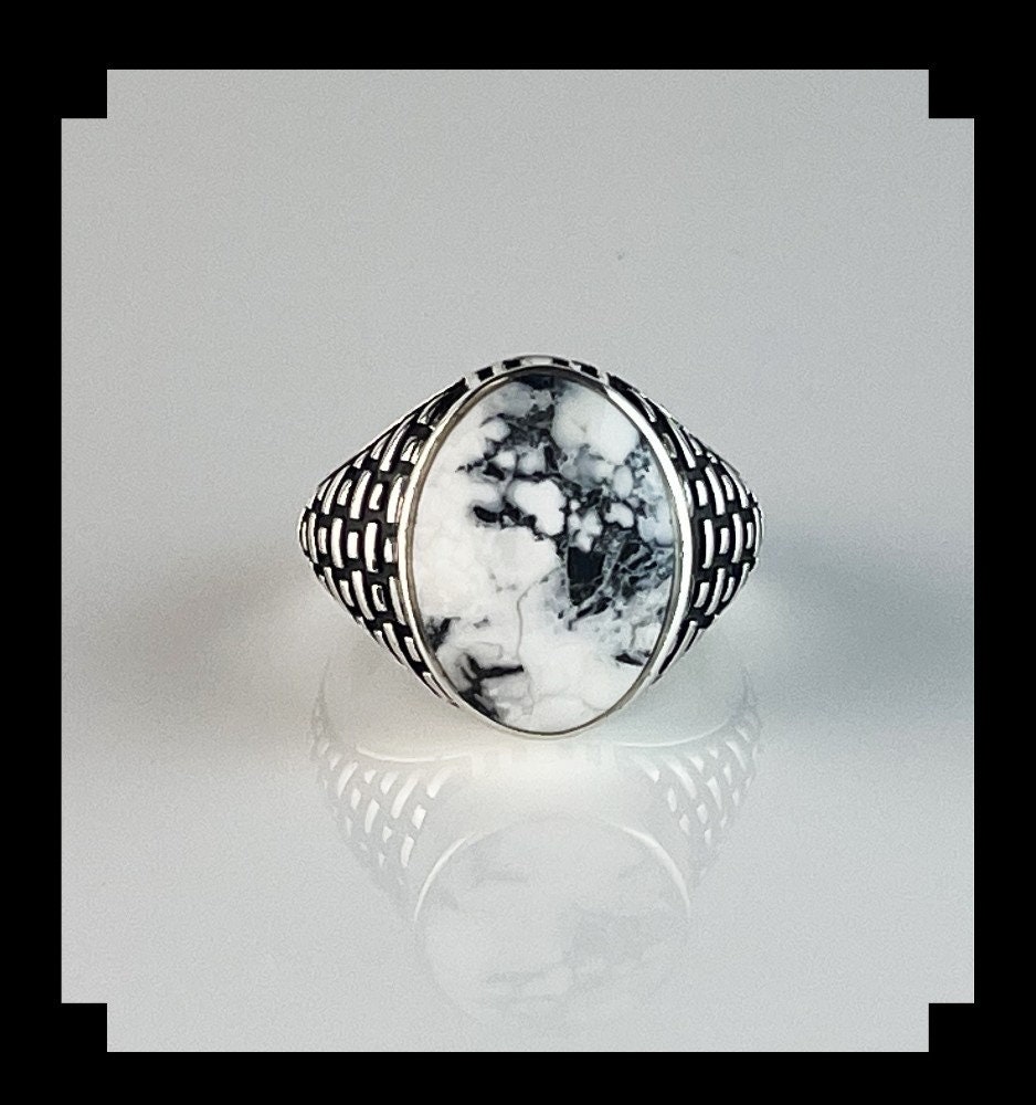 Sterling and White Buffalo Men s Ring Size 12 3 4 Etsy Canada