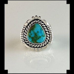 Sterling and Sonoran Gold Turquoise Unisex Ring by Navajo Artist Joe Paul Size 9 1/4