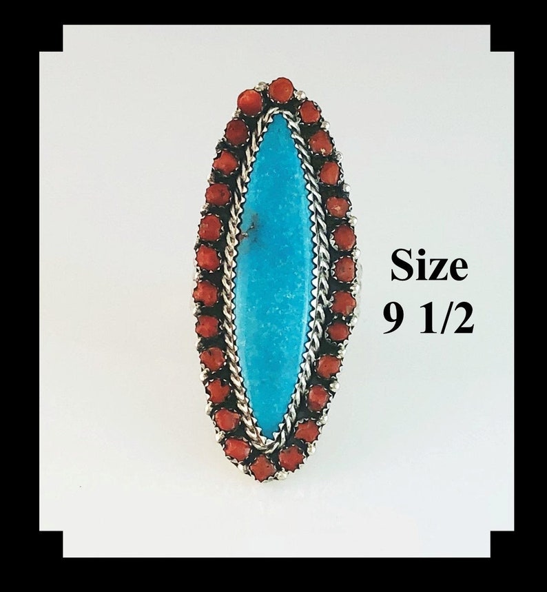 Navajo Turquoise and Multi Stone Spiny Oyster Ring