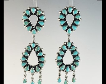 Extra Long Sterling and Turquoise Earrings