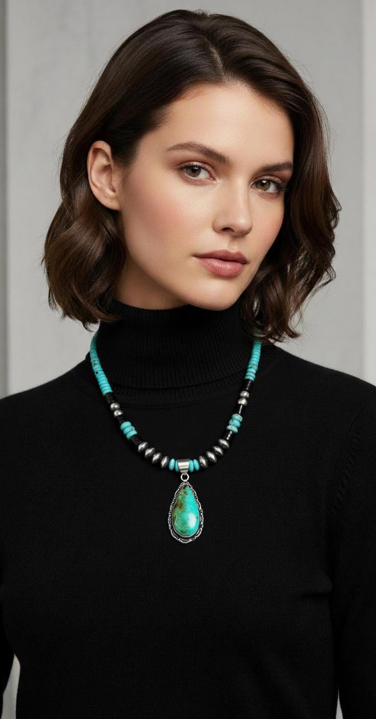 White Fox Creation: Armenian Turquoise Pendant on Turquoise and