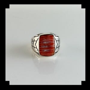 Handcrafted Sterling and Spiny Oyster Men&#39;s  Ring  Size 11 1/2